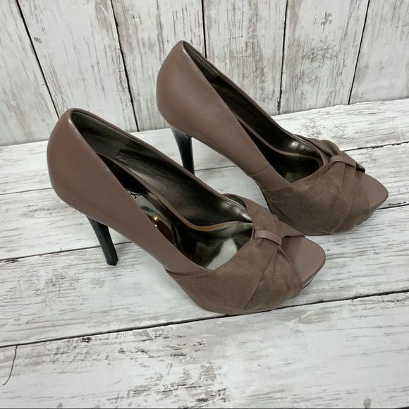 CARLOS Santana Taupe Peep Toe Heel Bow Tie Shoes Size 6 - Picture 9 of 13